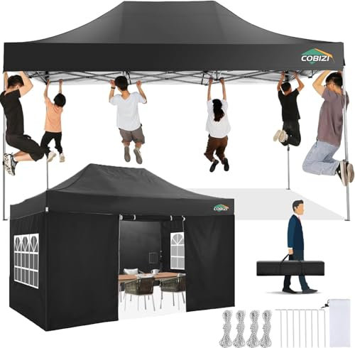 COBIZI Tonnelle de Jardin Pliant 3x4.5 Professionnel Solide Renforcé UV 50+, Auvent Robuste à Hauteur Réglable avec 4 Panneaux et Sac de Transport, étanche, Stable, Pliable, Extérieur, Noir