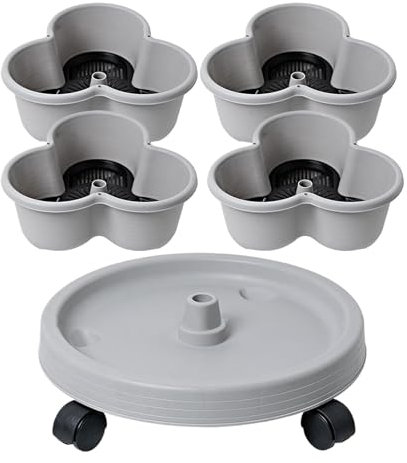 Genérico Torre De Jardín De 4 Niveles, Maceta Tridimensionales, Macetero Exterior, Apilables, Móviles, Pétalos, Maceteros Decorativos Interior, Móvil De Maceta De Fresa con Bandeja Y Ruedas Flexibles