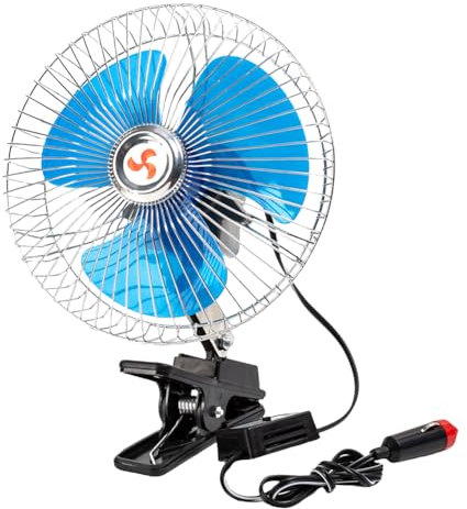 Starnearby Ventilateur de Voiture 6 Pouces 12V/24V, Mini Ventilateur de Refroidissement Voiture à Pince, 2 Vitesses Réglable, Ventilateur de Voiture Allume Cigare pour Camion, SUV, RV