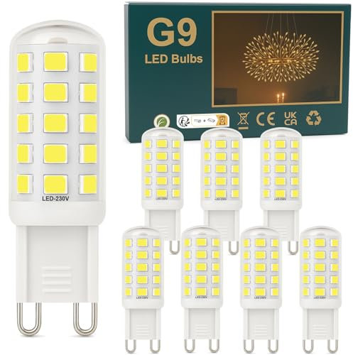 Ugvmn G9 LED Leuchtmittel 3W Kaltweiß 6000K, 580LM GU9 LEDs Birne entspricht 40W Halogenlampe,Kein Flackern G 9 LED Glühbirne,Lampe G9 Enegiesparende, Nicht Dimmbar, 8er Pack