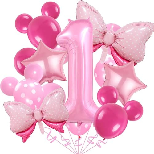 20 PCS Geburtstagsdeko 1 Jahr, 1 Jahr Geburtstag Mädchen, Luftballon 1. Geburtstags, Deko 1. Geburtstags Mädchen, Geeignet für Mädchengeburtstagspartys, Rosa Themenpartys, Babypartys