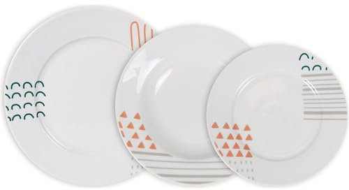 La Mediterránea Vajilla Completa 12 Piezas de Vidrio Templado, Incluye 4 Platos Llanos, 4 Platos Hondos y 4 Platos de Postre, Colección Veronique