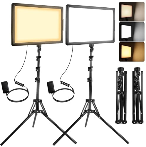 20W LED Photo Video Light 2-Pack, Ci-Fotto 69 Photography Lighting Kit | Bi-Color Dimmable LED Continuous Lights, 2800-6500K CRI 97+ 2000LM for Studios,YouTube TikTok Video Recording,Game Streaming