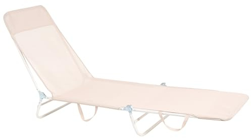 Beliani Gartenliege Metall mit Bespannung beige klappbar transportabel verstellbare Rückenlehne Kastoria