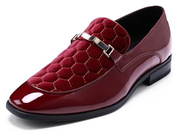YFFUSHI Mocassini Uomo Patchwork Pelle Lucida & Velvetto con Fibbia Metallica Scarpe Eleganti Loafers Comfort Casual