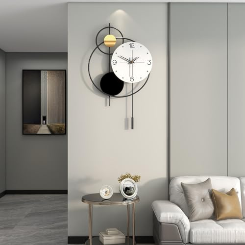 JIUJIUDA Große Moderne Wanduhr Wohnzimmer, Dekorative Pendel-Wanduhr Rund Schwarz Metall Geräuschlos Nicht Tickend Batteriebetrieben für Wohnzimmer Küche Büro Schlafzimmer – Minimalistische Wanduhren