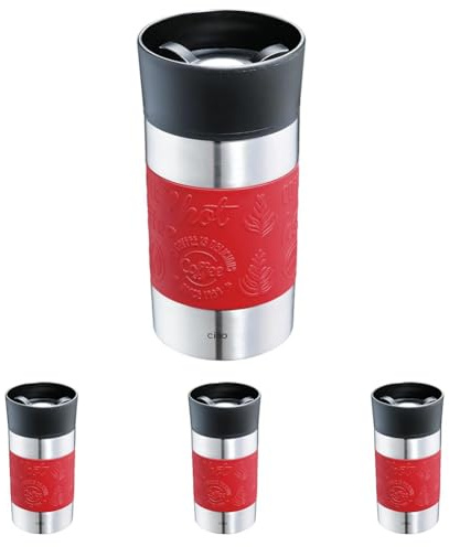 Cilio VIAGGIO Thermobecher, 300ml, rot, Becher To Go mit 360° Quick-Press-Verschluss, Doppelwandsystem, auslaufsicher, ideal für alle gängigen Kaffeevollautomaten/Pad-Maschinen (Packung mit 4)