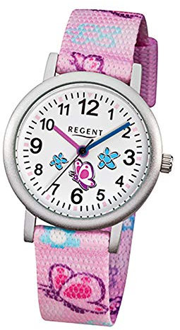 REGENT Textil Kinder Uhr F-491 Quarzuhr Armband rosa D1URF491 Quarzuhr Kinder