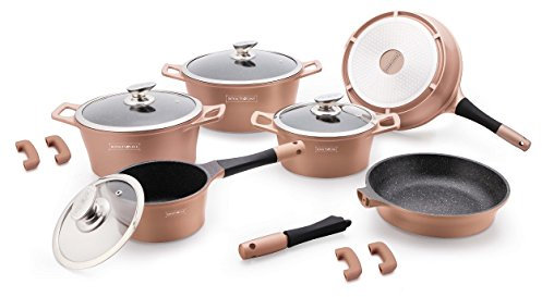 Batteria di Pentole 14 Pezzi in Pietra Lavica Royalty Line - Colore Rame