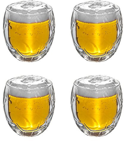 4x 350ml Doppelwandgläser im Fußballdesign, Thermogläser mit Schwebeeffekt Torjäger für Bier, Cocktails, Latte Macchiato, Cappuchino, Tee, Säfte, Eis uvm. - ideal zur Fussball EM, WM