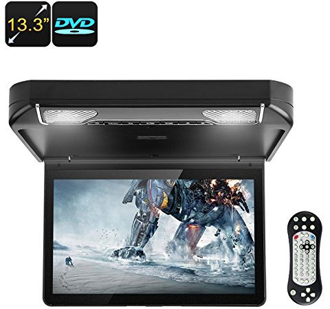 Lettore DVD per auto da 13,3 pollici - BW Roof Monitor, risoluzione HD, HDMI, AV, USB, SD, DVD senza regione, altoparlanti integrati, display rotante