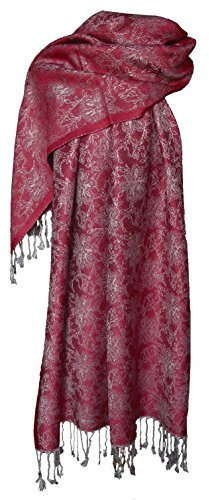 nella-mode Edler & Eleganter Schal, Stola; - Florales Muster; - Farbe: Bordeaux-Silbergrau