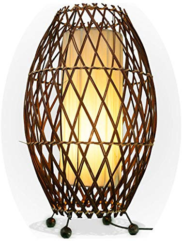 Simandra Bali asiatische Lampe Deko-Leuchte aus Rattan & Stoff, Stimmungsleuchte Stehleuchte aus traditioneller Handarbeit 41x25 cm Farbe Weiß