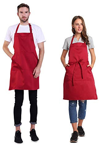 BIGHAS Verstellbare Schürze mit Tasche, Extra Lange Bänder für Damen und Herren, 18 Farben, für Koch, Küche, Zuhause, Restaurant, Cafe, Kochen, Backen, Gartenarbeit 27W×32L (Weinrot)