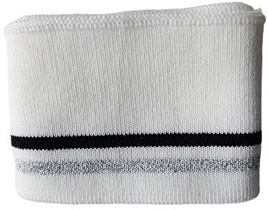 Strickbündchen, Collegebündchen in Weiß mit Streifen in Schwarz/Silber, Weiß