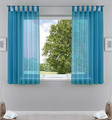 2er-Pack Gardinen Transparent Vorhang Set Wohnzimmer Voile Schlaufenschal mit Bleibandabschluß HxB 175x140 cm Türkis, 61000CN
