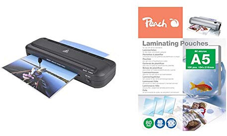Pavo 8038718 Premium Florida Laminiergerät für Inklusiv 5-teiligem Laminierfolienset - TÜV/GS Zertifiziert, A4 & Peach PP580-03 Laminierfolien A5, 80 mic, 100 Stück