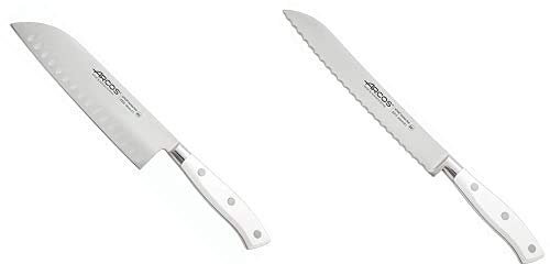 Arcos Riviera Blanc Cuchillo Santoku, 180 mm (estuche) + Riviera Blanc Cuchillo panero de 200 mm, color Blanco