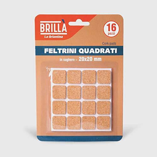 La Briantina Lot de 16 Patins Carrés en Liège pour Meubles et Sols, 2 x 2 cm, Couleur Liège, Forme Carrée