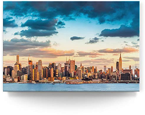 Wandbild Skyline Panorama von New York - 120cm x 80cm Leinwand auf Fertigrahmen + Aufhänger