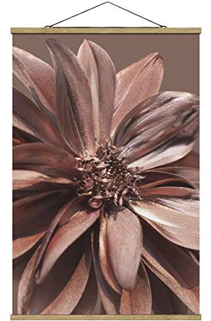 Stoffbild mit Posterleisten - Kupfergoldener Dahlientraum 120cm x 80cm Eiche
