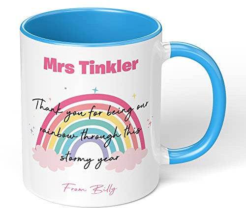 Print Maniacs Personalised Thank You Teacher Mug End Term Student Pupil Present Leaving 11 oz Coffee Tea Gift Lockdown Rainbow Stormy Year (Blue Fill and Handle)