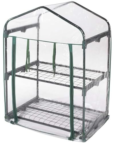 Serra da Giardino e Balcone Compatta con 2 ripiani 69x49 h 95 cm, Copertura in PVC Trasparente