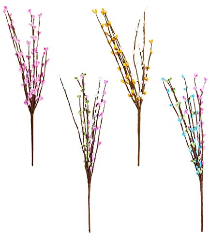 DEDEMCO 4 Stück Frühlingsstiele, Osterbeeren-Stiel, 30 cm, künstliche Pastell, Beeren-Sprays, bunte Osterbeeren-Stiele für DIY, Osterkranz, Zuhause, Urlaubsdekoration, mehrfarbig
