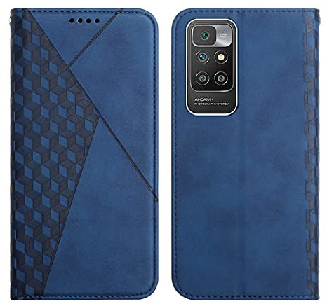 KOUYI Kompatible mit Xiaomi Redmi 10 Hülle, Retro Premium PU Leder Weich TPU Klapphülle Kartenfächer Magnetic Standfunktion Flip Wallet Shockproof Handyhülle (Blau)