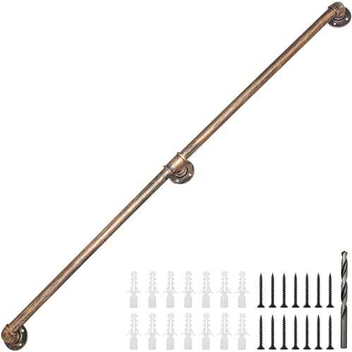 Rebala Wandhandlauf, 1,5 m, industrielles Treppengeländer, 3,2 cm Rohrdurchmesser, verzinkter Rohrhandlauf, Handläufe für Innentreppen mit Wandhalterung für Innen- und Außenbereich, antikes Messing