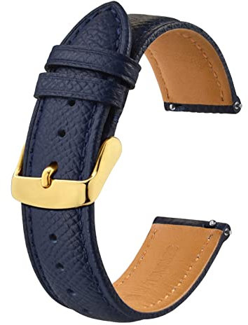 BISONSTRAP Bracelets de Montres en Cuir Texturé, Remplacement Dégagement Rapide pour Femme Homme, 20mm, Bleu Foncé, Boucle Dorée