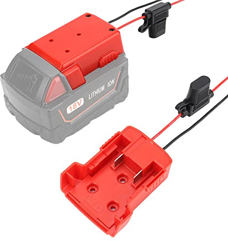 Battery Adapter Power Wheels Adaptor for Milwaukee 49-24-2371 M18 18V Li-ion Battery Power Mount Dock Power Connector Holder with 30A Fuse,14 Gauge Wire for Robotics DIY Cars Modify Cordless Light