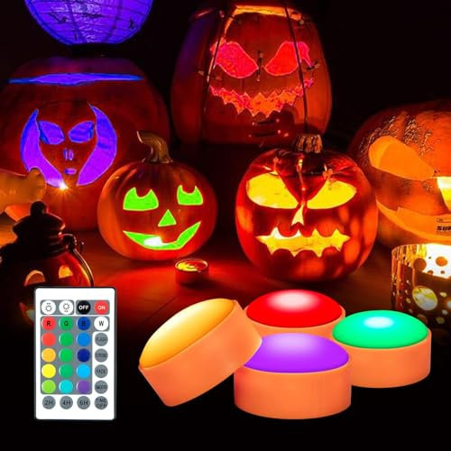 Litake Halloween Kürbis Lichter, 4PCS Jack O' Laterne LED Licht mit Fernbedienung und Timer 16 Farben Batteriebetriebene Flammlose Kerzen für Kürbis Halloween Deko