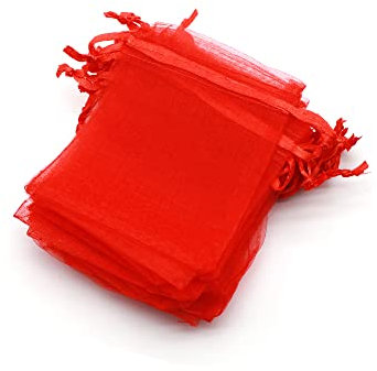OLILLY - 100 Sachets en Organza - 7 x 9 cm - Couleur Rouge - Idéal pour Mariage, Baptême, Cadeaux, Lavande, Bijoux (Rouge)