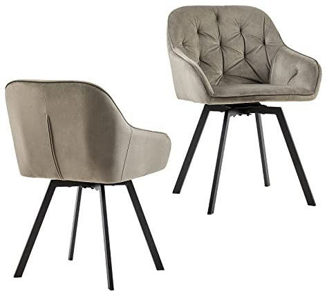 LEMROE 360° Drehstuhl Esszimmerstühle 2er Set Samt Polsterstuhl Schreibtischstuhl ohne Rollen Ergonomischer Bürostuhl mit Armlehnen und Metallbeinen für Zuhause Arbeitszimmer