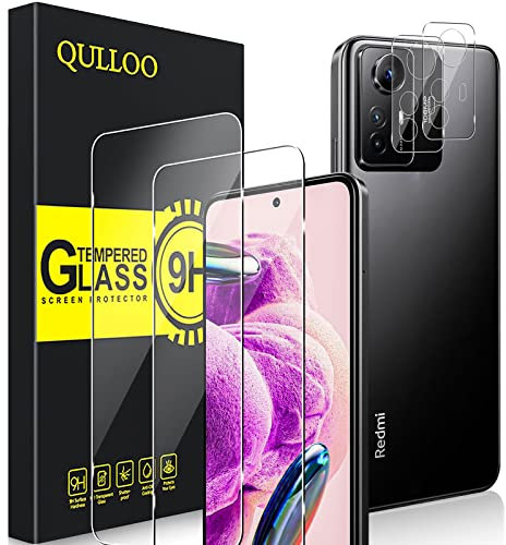 QULLOO Protector de Pantalla para Xiaomi Redmi Note 12S con Protector de Lente de Cámara [2 + 2 Piezas],9H HD Alta Sensibilidad Cristal Templad para Redmi Note 12S