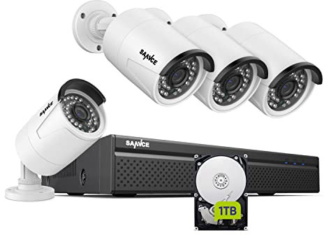 SANNCE Überwachungskamera Set 8CH 5MP POE Kamera Set mit 1T, NVR Recorder Videoüberwachung 4X5MP Aussen Kamera mit APP-Push, IP66 Wasserdicht, Personenerkennung