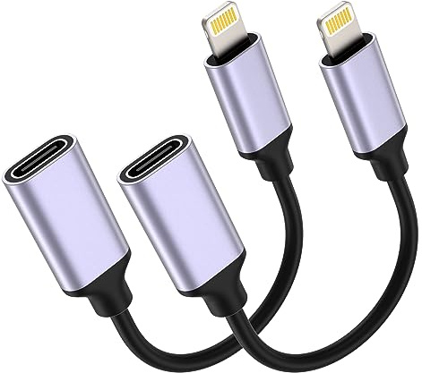 TechMatte Female USB C to Lightning Male Cable Adapter, 27W PD Fast Charging Only Compatible for iPhone iPad iPod AirPods, No Audio, Not for Headphones/OTG Android, 4 Inch (2 Pieces)