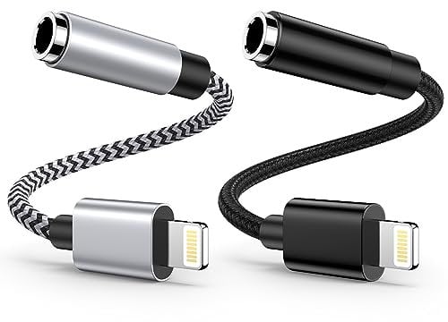 Lightning Klinke AUX Adapter iPhone [MFI Zertifiziert], Apple Lightning auf 3,5mm Klinkenstecker Audio Kabel, iPhone Kopfhörer Adapter Kompatibel mit iPhone 14 13 12 11 Pro Max X XS XR 8 7-2Stück