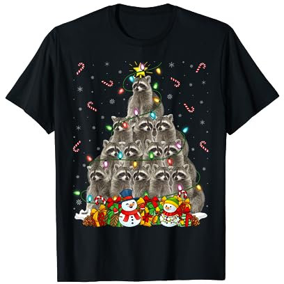 Waschbär Weihnachten Beleuchtung Weihnachtsmann Waschbär Weihnachtsbaum T-Shirt
