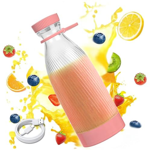 Student Mini Fruit Slag Juice Cup, 500ml, 6 Blades Design Fresh Juice Blender, Wireless Portable Usb Charging Mini Juicer Machine, For Home, Outdoor Sports, Vehicle,Pink