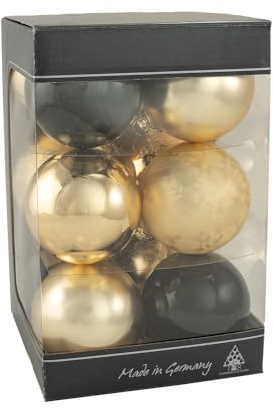 Thüringer Glasdesign Glaskugeln 6 cm 12er Hängend Klassisch Gold Glas Hochzeit Weihnachten Dekoration