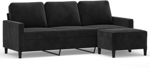vidaXL Canapé à 3 Places avec Repose-Pieds Noir 180 cm Velours, canapé, canapé avec Repose-Pieds, canapé Trois Places, canapé 3 Places, Fauteuil