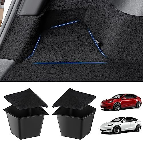 CARERSTEN Kofferraum Organizer für Tesla Model Y 2 Stücke Kofferraum Aufbewahrungsbox für Tesla Seitentaschen Heckkofferraum Organizer für Tesla Model Y Auto zubehör für 2022 2023 Schwarz Zubehör