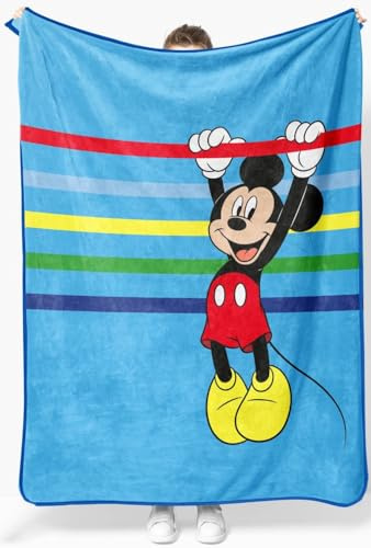Sunny Side Up Disney Mickey Mouse Plush Throw Blanket - Measures 46 x 60 Inches - Super Soft & Cozy Stripes Fleece Kids Bedding
