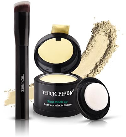 THICK FIBER Root Touch Up - Water & Sweat Resistant Hair Loss Concealer Set with Powder for Thinning Hair Women - Brush Included (Light Blonde)