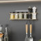 [en.casa] Gewürzregal Naantali Hängeregal ohne Bohren 32 x 8 x 7 cm Wandregal mit 2 Haken zum Kleben Küchenregal Badregal Metall Goldfarben