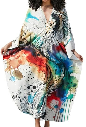 Bsubseach Women Bathing Suit Cover Up Plus Size Color Print Kaftan Dress Loose Vacation Outfits