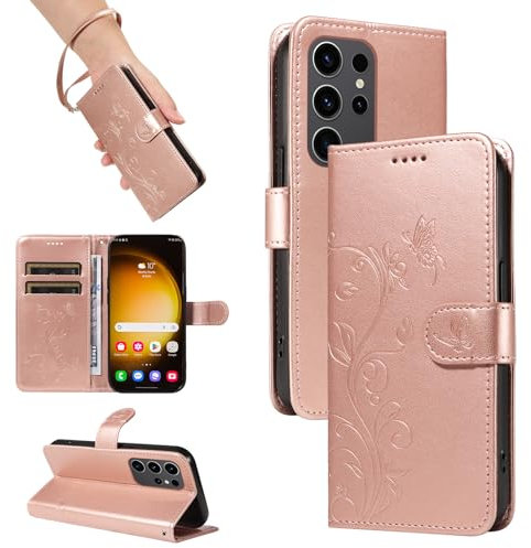 SRISHP Coque pour Samsung Galaxy S24 Ultra, Housse Etui Portefeuille Cuir PU Multifonction, Magnétique Étui de Protection Compatible avec Galaxy S24 Ultra, Or Rose
