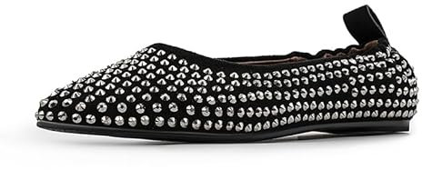Eimireners Ballerinas Mary Jane für Damen, Nieten, flache Schuhe für Damen, abgerundete Zehenpartie, Freizeitschuhe, Schwarz, 41 EU